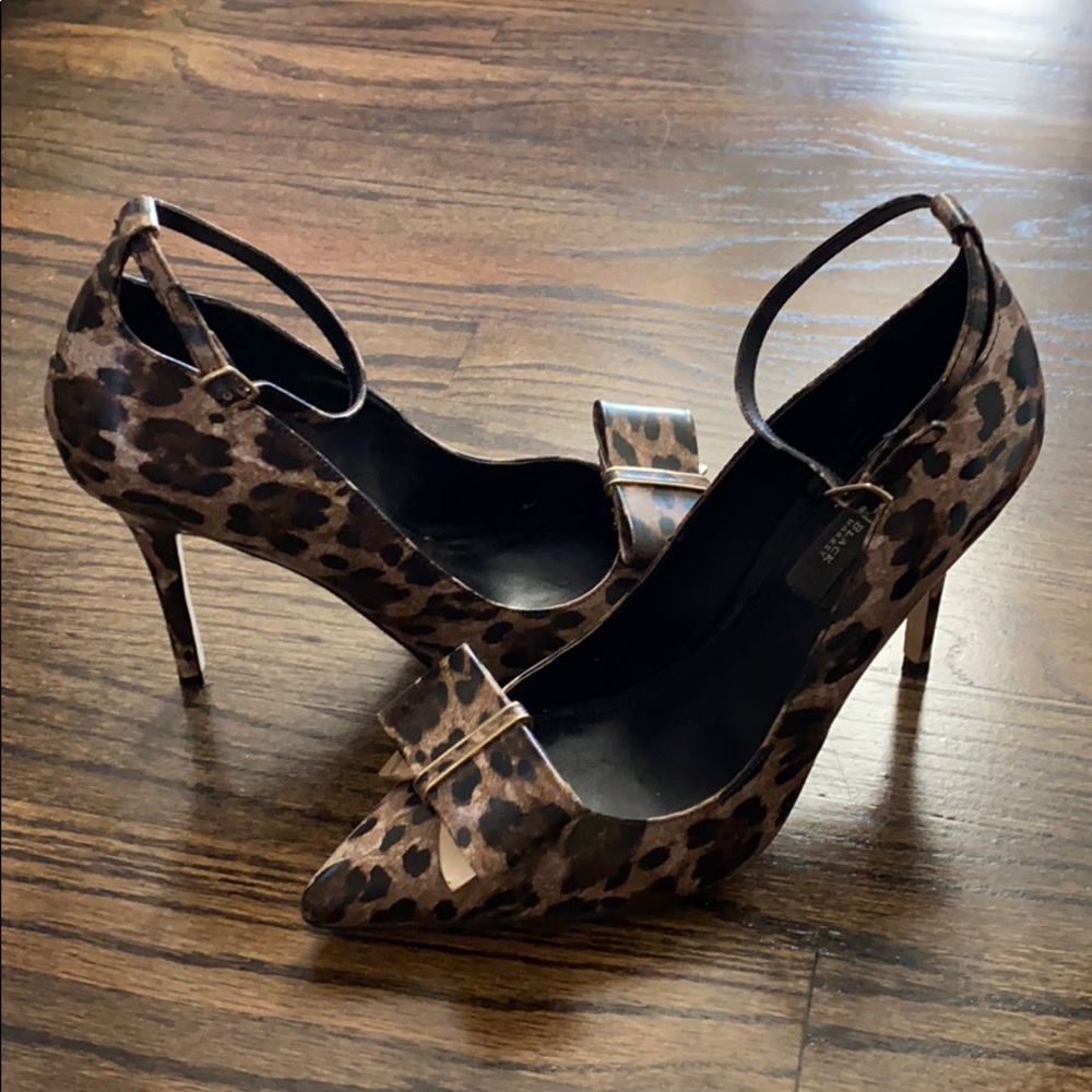 White House Black Market cheetah ankle strap heels